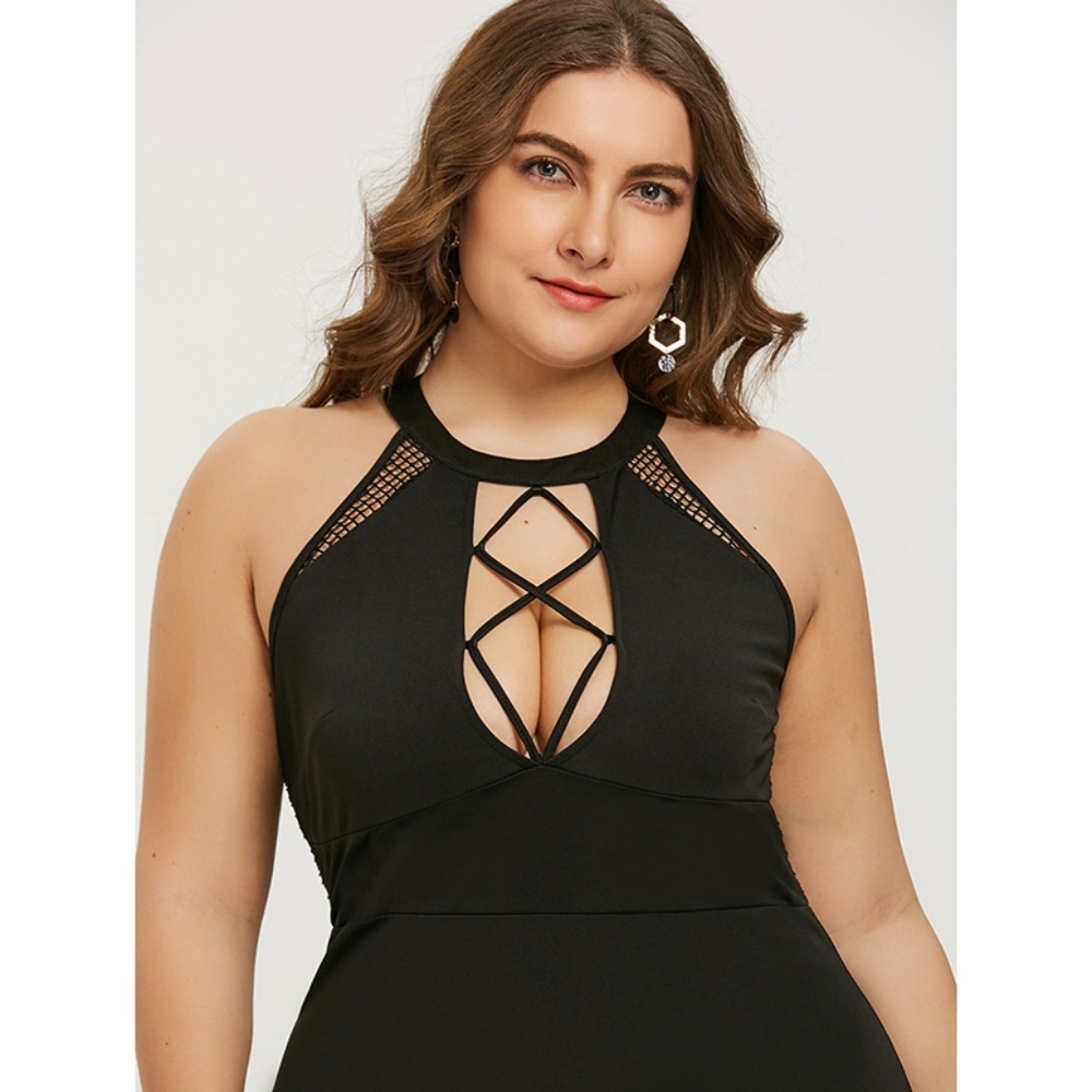 ❤ Plus Size Mini Cut Out Bodycon Dress - Black ❤ - Picture 5 of 8